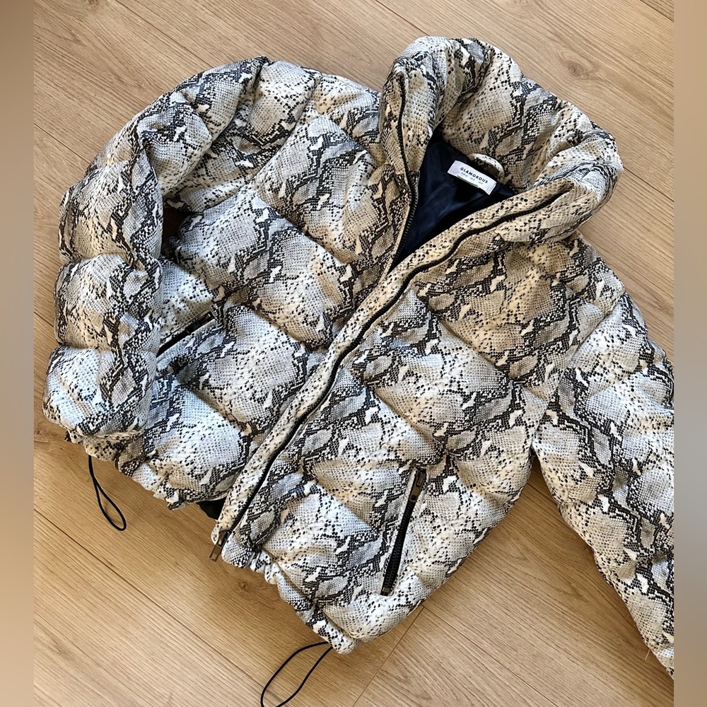 ASOS Glamorous Faux Leather Snake Print Puffer Jacket S LIKE NEW